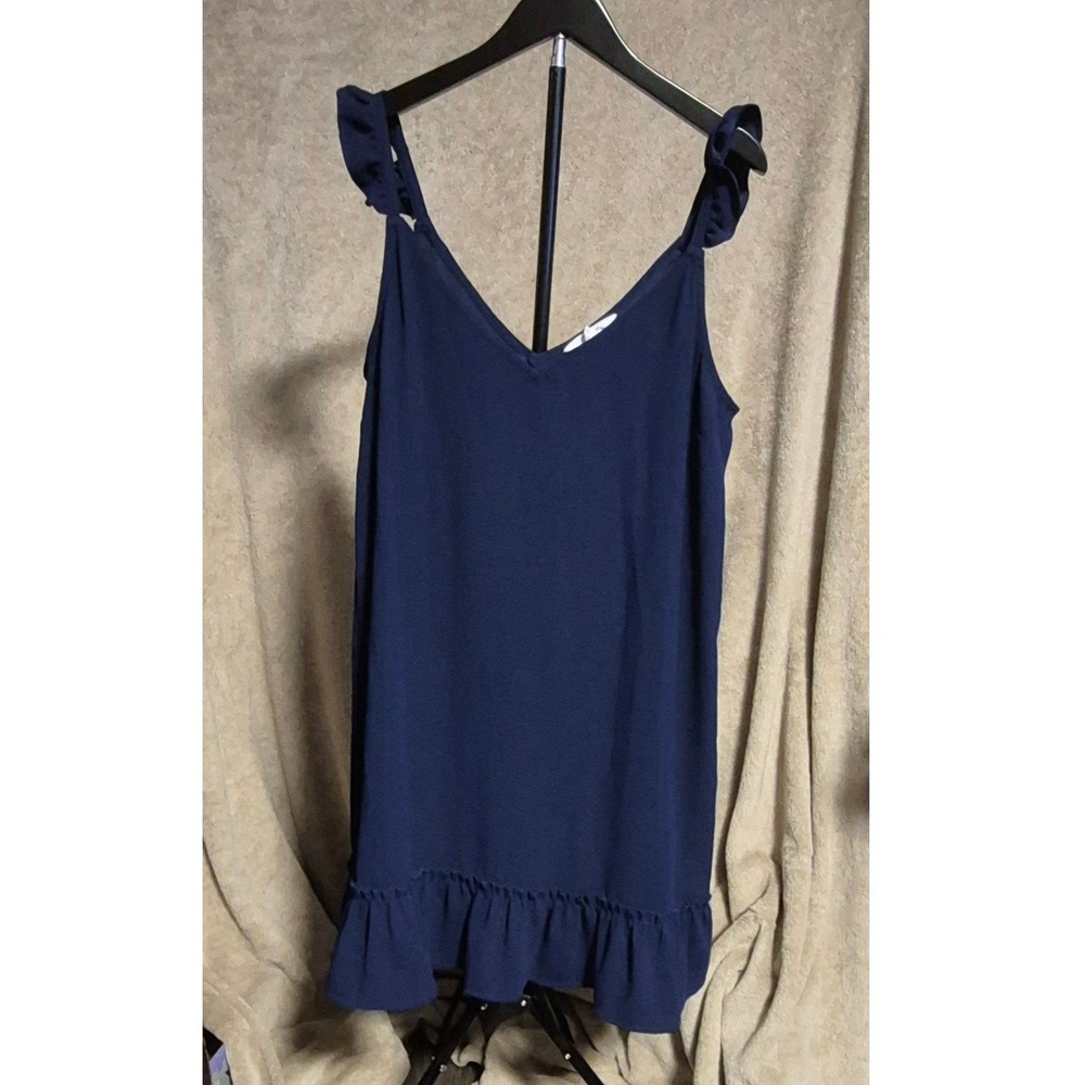 Jack by BB Dakota Navy Blue Ruffle Strap V-Neck Shift Mini Dress Womens Large